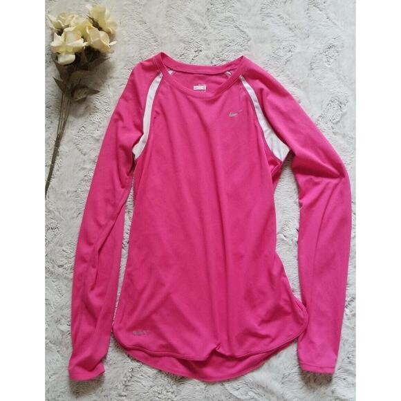 Nike Tops - Nike Fit Dry Pink Long Sleeve White Mesh Exercise Top Crew Neck Size S
